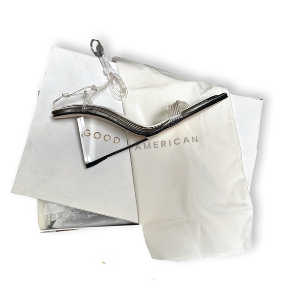 [ GOOD AMERICAN ] Cinder-f*ckin-ella Clear Lucite Silver Wedge Heels : 8 : NWT - Picture 2 of 7